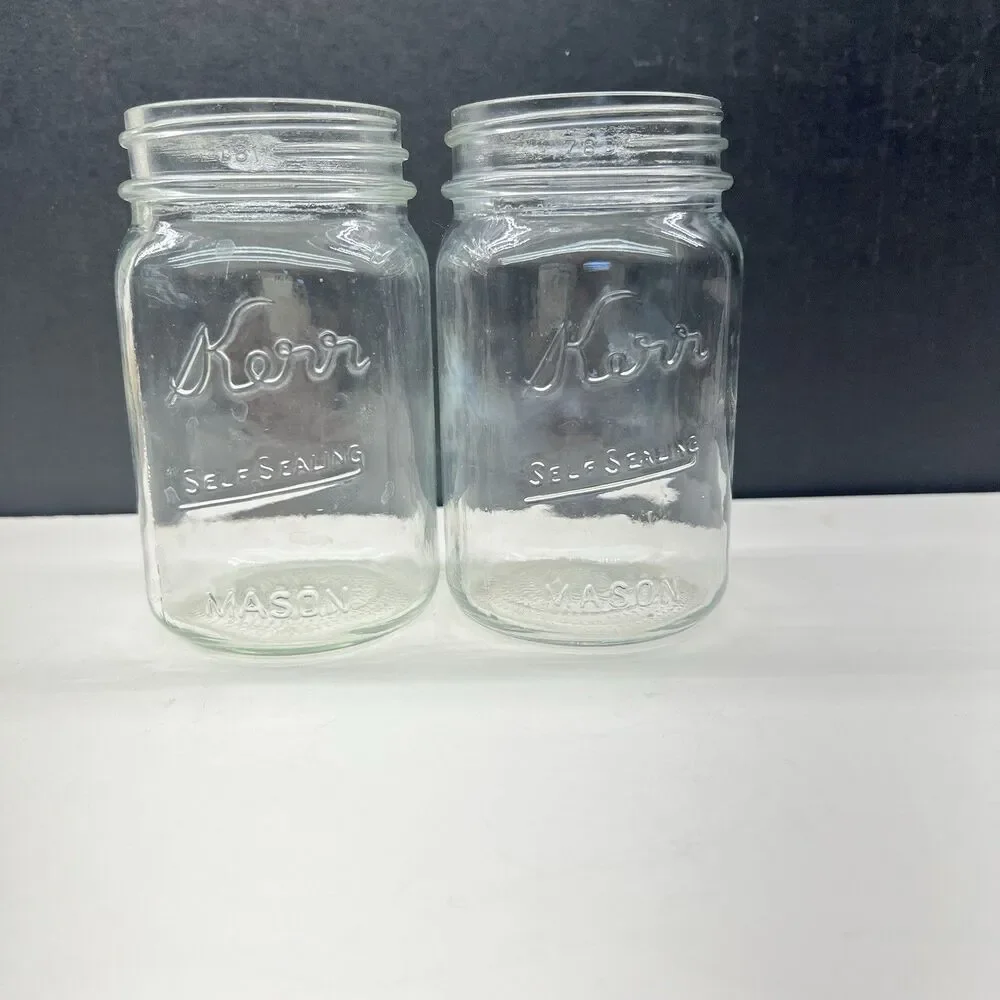 Vintage Kerr Self Sealing Mason Pint Jars for Canning~ Set of 2